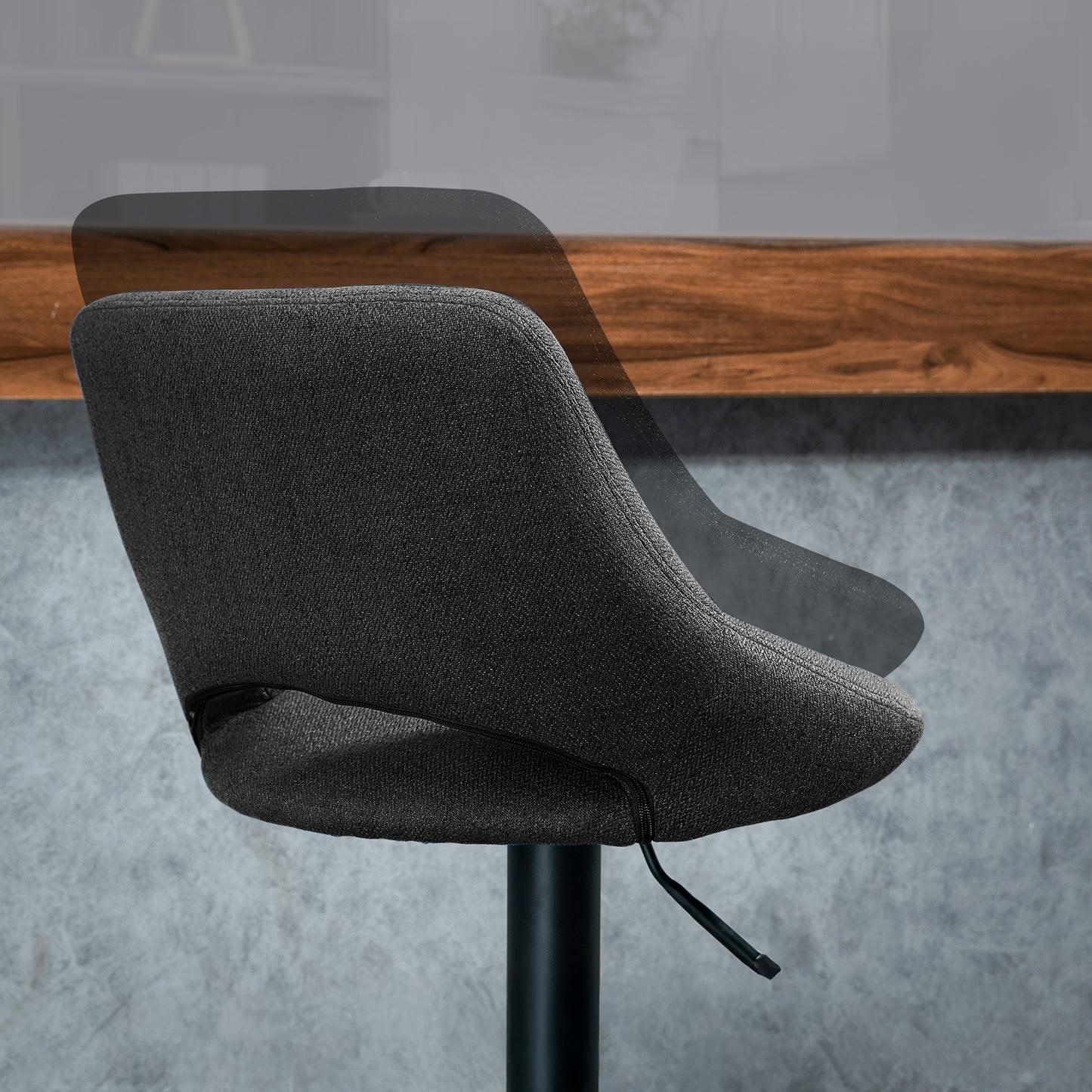 Adjustable Height Swivel Bar Stools with Linen Upholstery, Black (Set of 2)