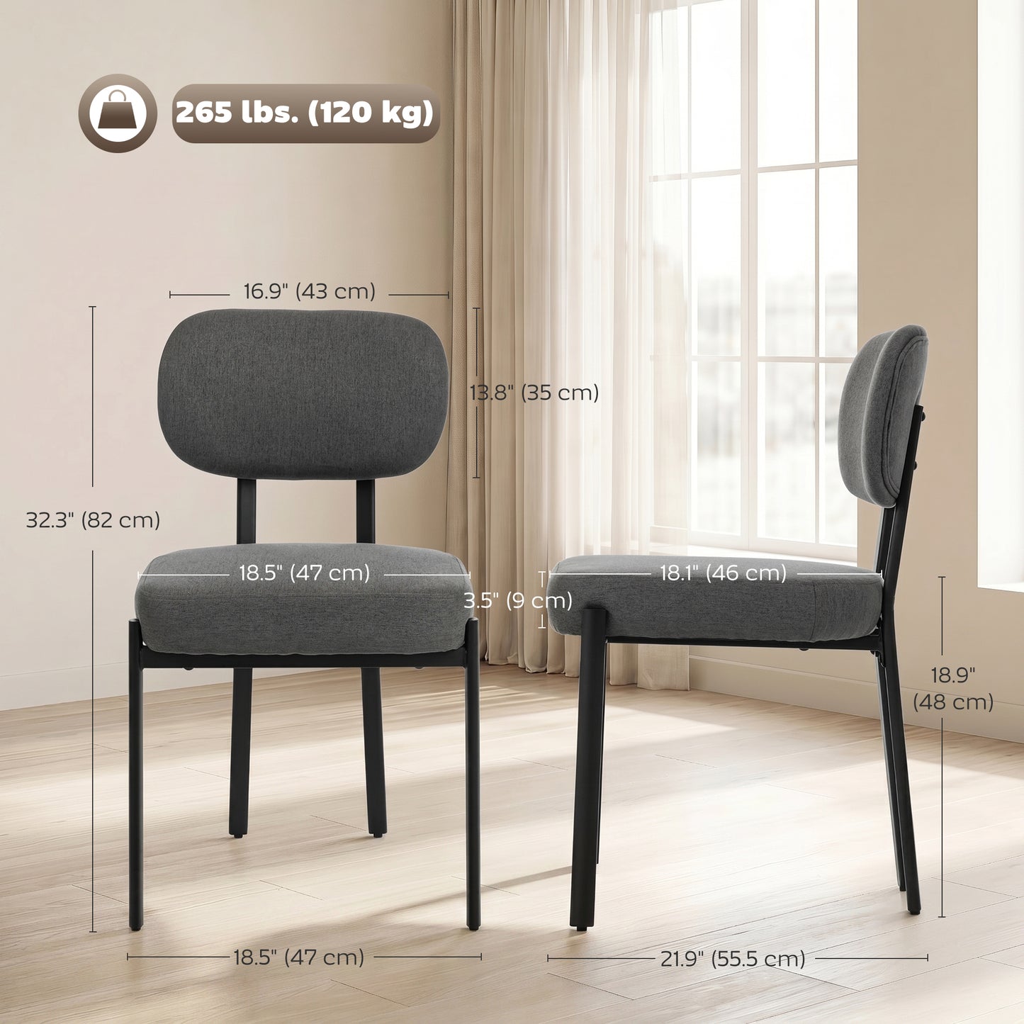 Tufted Upholstered Dining Chairs with Metal Legs, Grey (Set of 2)