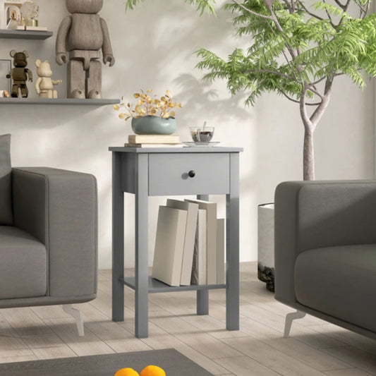 2-Tier Side Tables with Drawer and Shelf, Gray (Set of 2)