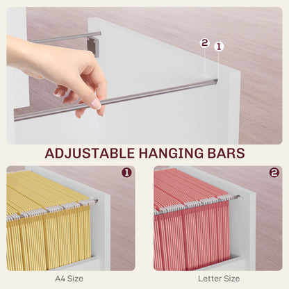 2-Drawer Small Filing Cabinet Lockable Home Office Storage Cabinet with Adjustable Hanging Bars for A4 Letter White