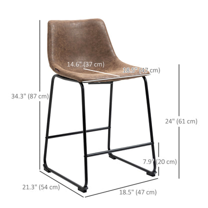 Counter-Height Bar Stools with PU Leather Upholstery and Footrest, Brown (Set of 2)