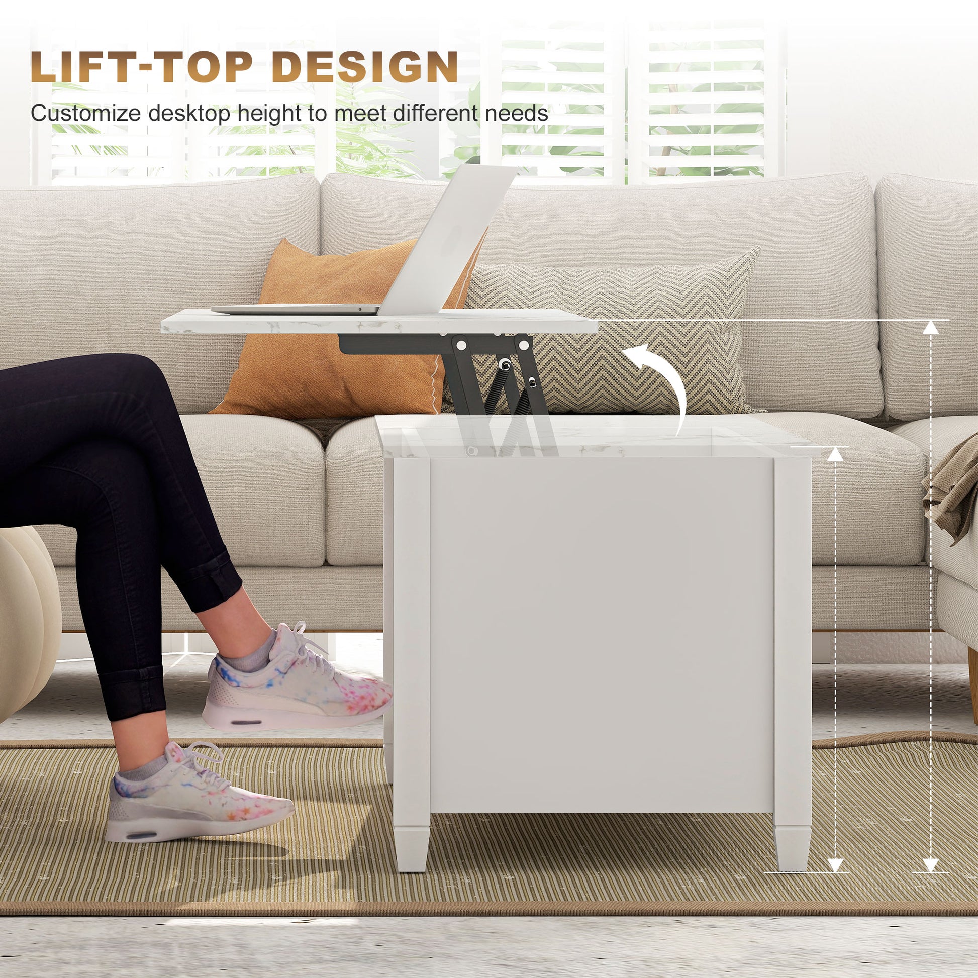 Modern Coffee Table with Tempered Glass Top, White