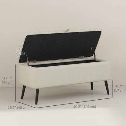 40" Linen Storage Ottoman Bench with Steel Legs, Cream White