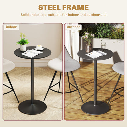 Bar Height Round Table with Wood Veneer Top for 2 People, Black