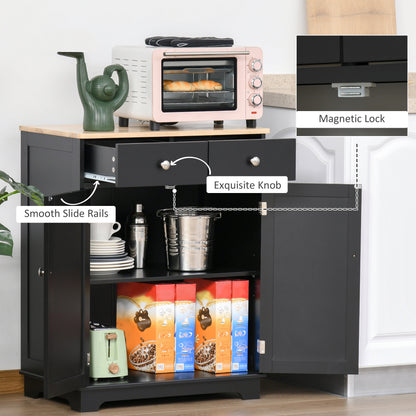 27" Sideboard Buffet Cabinet with Rubberwood Top, Black