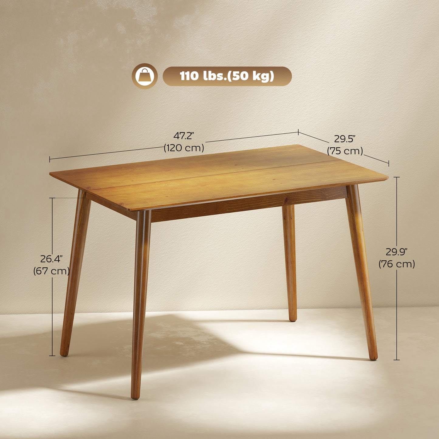 Round Dining Table with Metal Base, Brown
