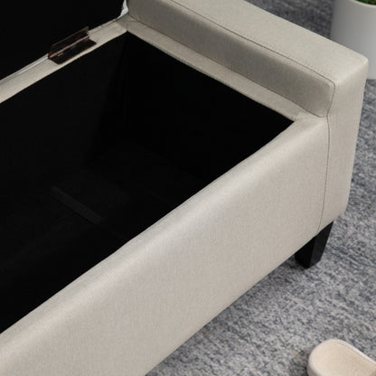 Linen-Touch Storage Ottoman Bench with Tufted Design, Beige