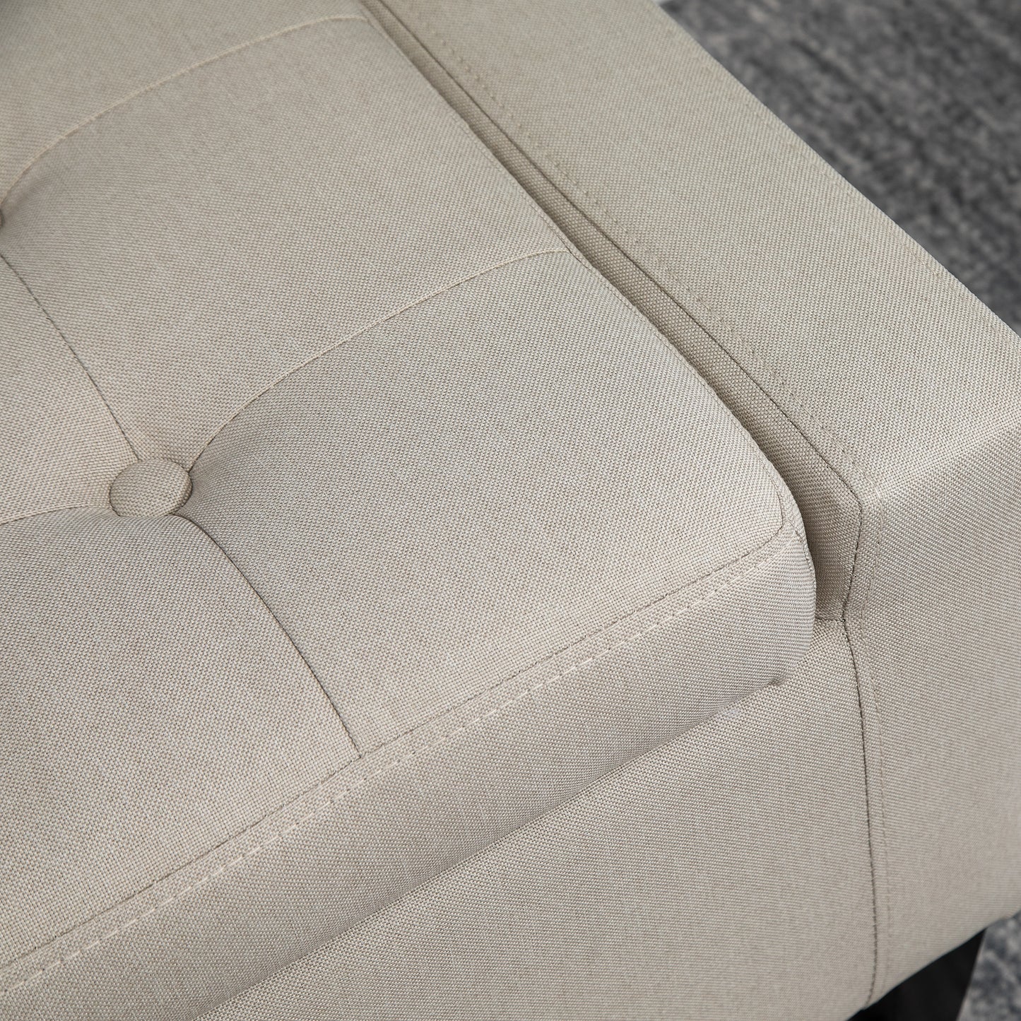 Linen-Touch Storage Ottoman Bench with Tufted Design, Beige