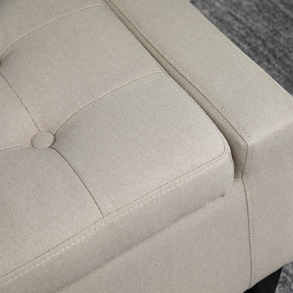 Linen-Touch Storage Ottoman Bench with Tufted Design, Beige
