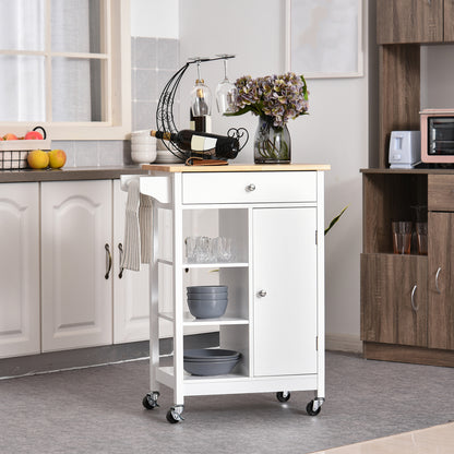 Modern Rolling Kitchen Island Cart with Natural Wood Top