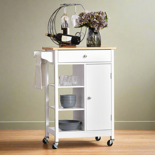 Modern Rolling Kitchen Island Cart with Natural Wood Top