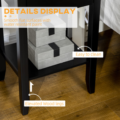 2-Tier Side Tables with Drawer and Shelf, Black (Set of 2)