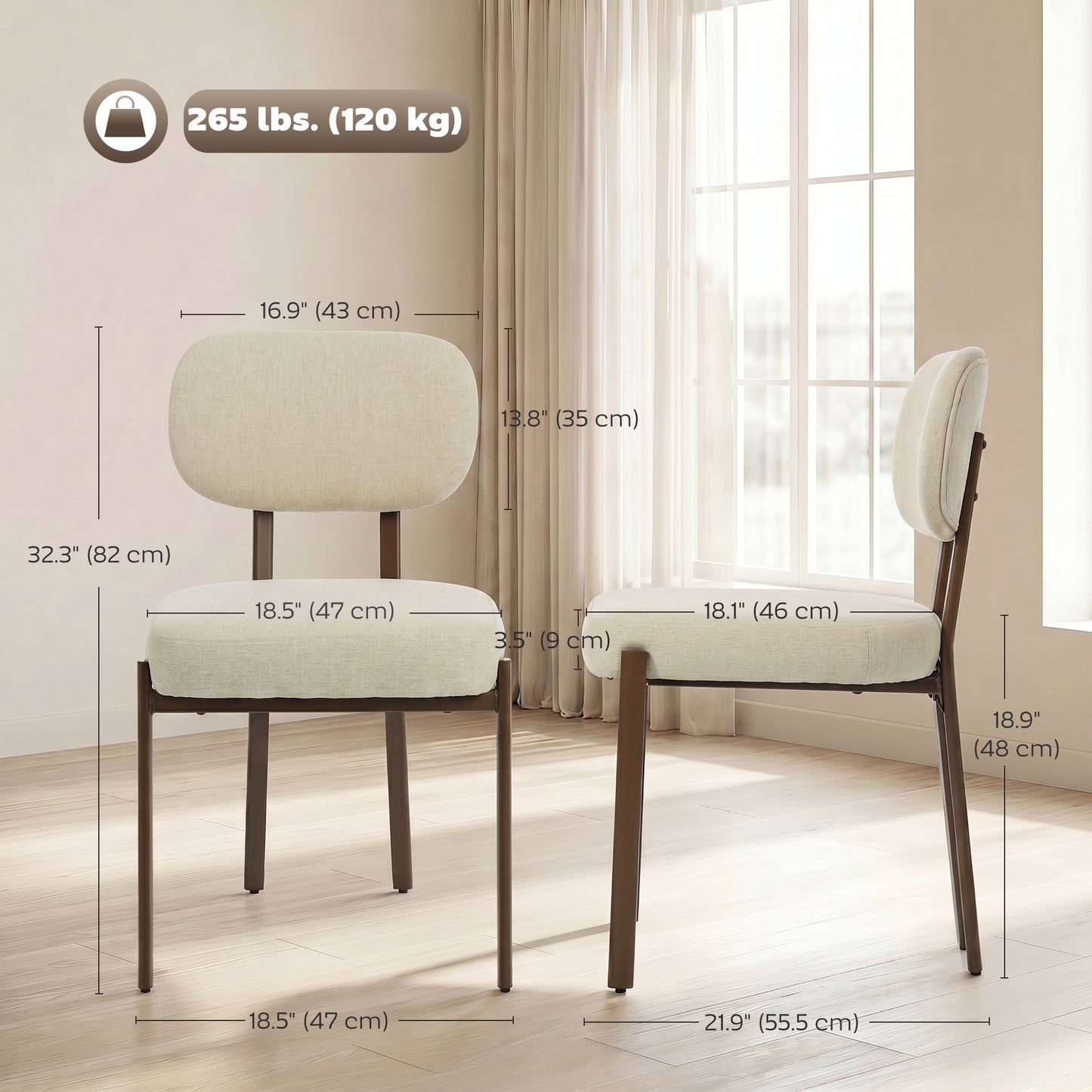 Tufted Upholstered Dining Chairs with Metal Legs, Beige (Set of 2)