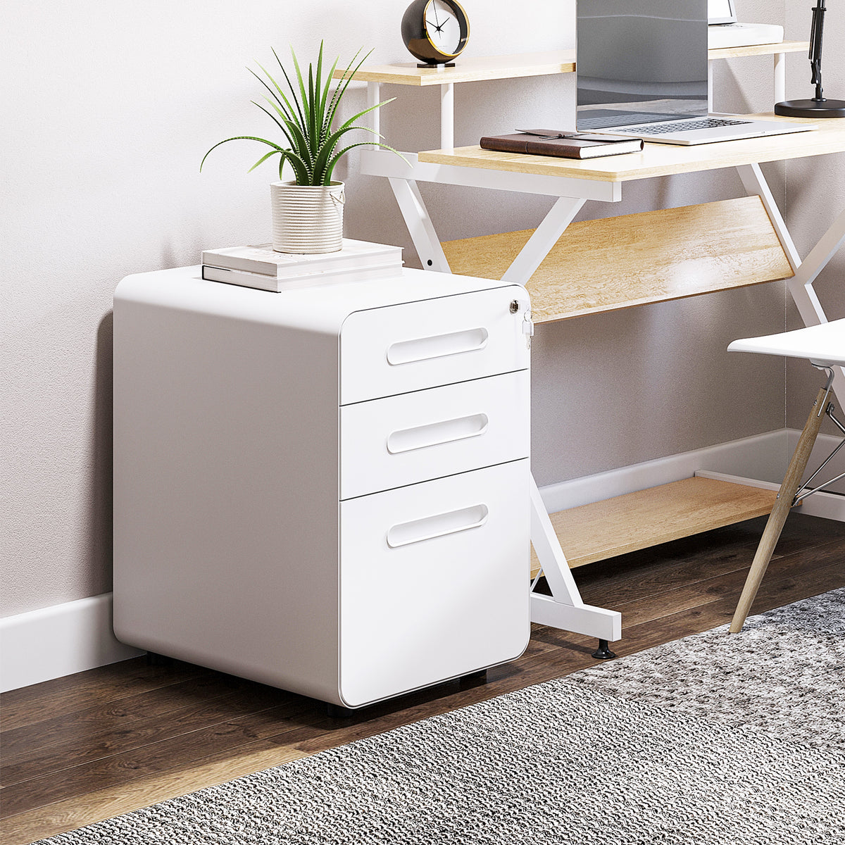 Lockable File Cabinet, Steel Filing Cabinet on Wheels for Legal, A4, Letter Size, Home Office