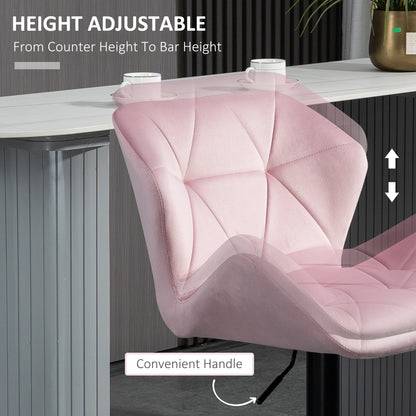 Velvet-Touch Adjustable Height Bar Stools with Diamond Tufting, Pink (Set of 2)