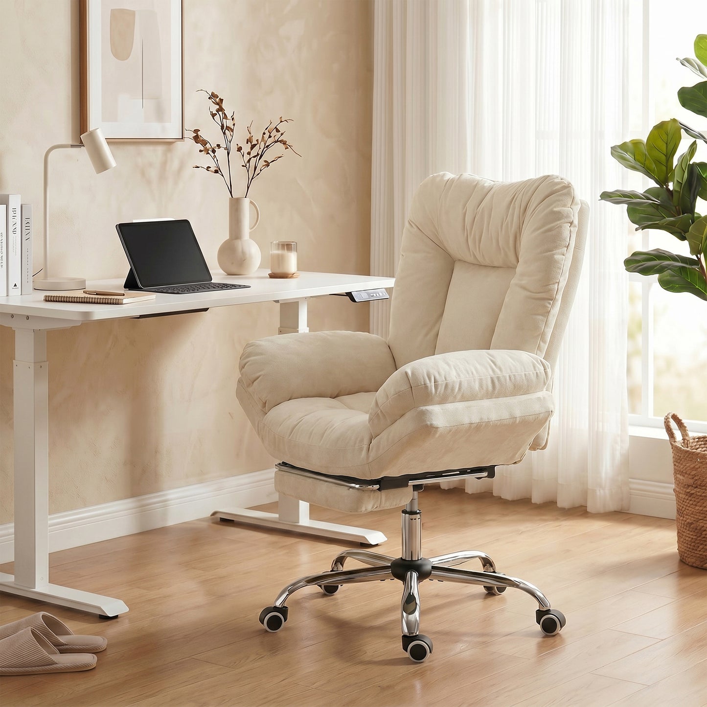 Ergonomic Office Chair with Footrest, Beige