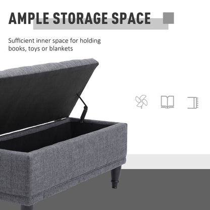 Tufted Storage Ottoman Bench with Soft-Close Lid, Grey