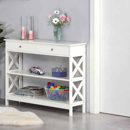 39" Console Table with X-Frame Design and Storage Drawers, White