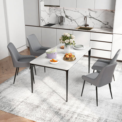 PU Leather Dining Chairs with Diamond Tufting and Metal Legs, Grey (Set of 4)