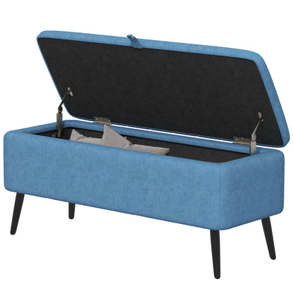 40" Linen Storage Ottoman Bench with Steel Legs, Dark Blue