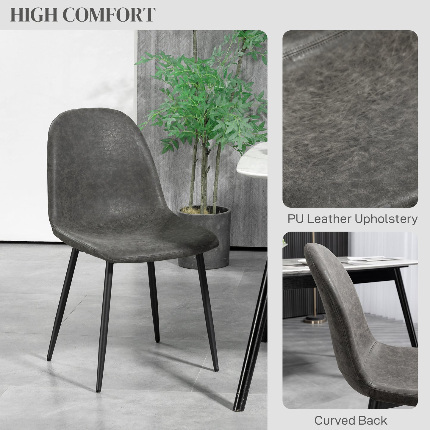 Retro PU Leather Upholstered Dining Chairs, Dark Grey (Set of 4)