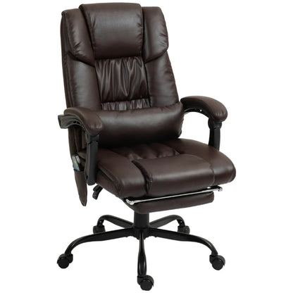 6-Point Massage Office Chair with Adjustable Height and Retractable Footrest, Brown