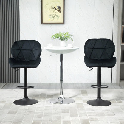 Velvet-Touch Adjustable Height Bar Stools with Diamond Tufting, Black (Set of 2)