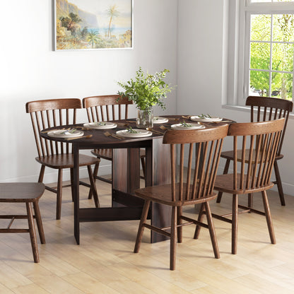 Oval Drop Leaf Dining Table with Space-Saving Design for Up to 6 People, Distressed Brown