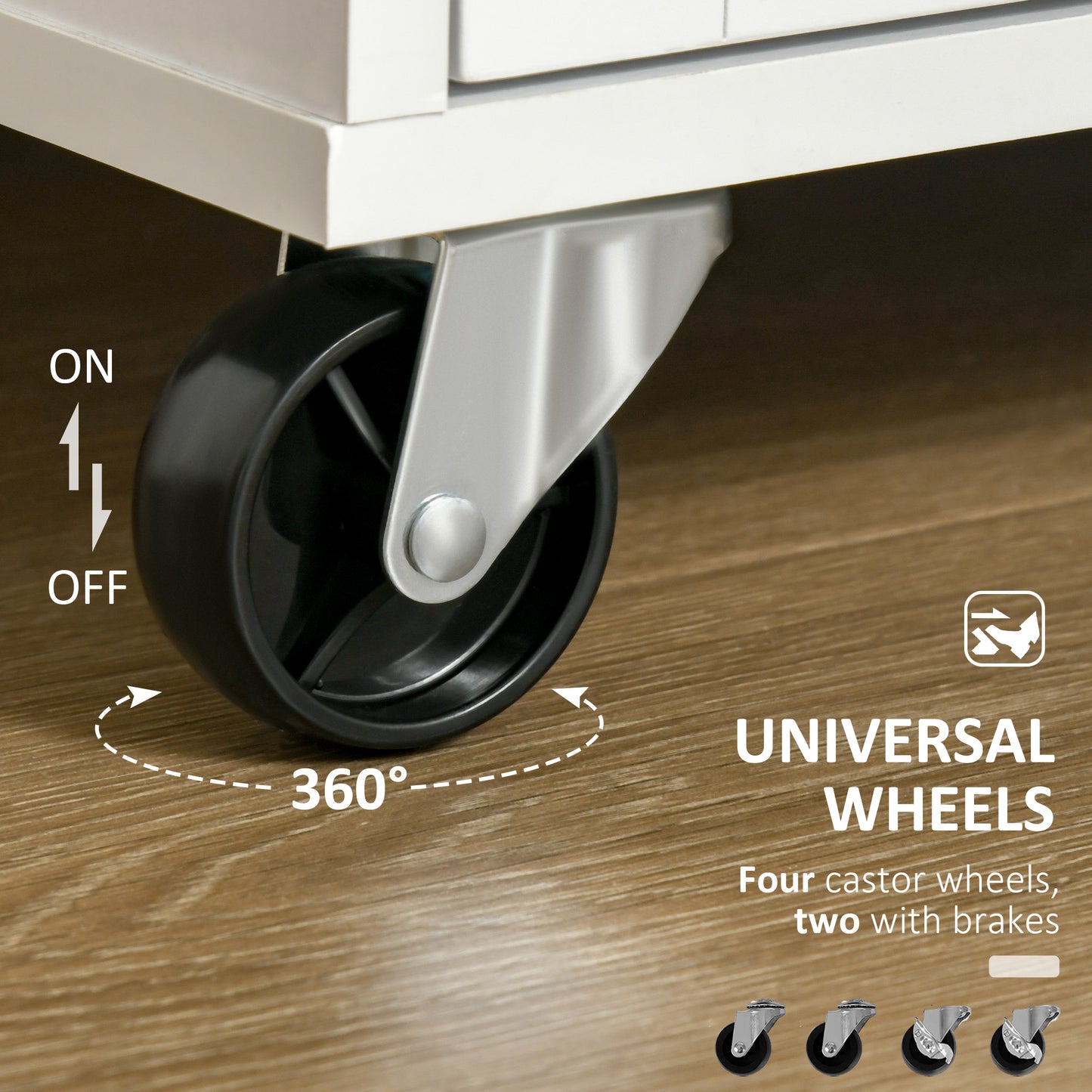 Rolling Kitchen Island Cart with Rubber Wood Top and Storage Drawers, White
