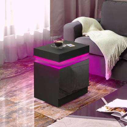 LED Nightstand with Remote Control and 2 Drawers, Black