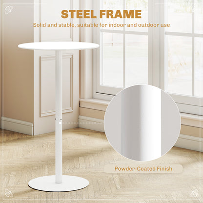 Round Bar Table with Steel Frame for 2 People, Indoor/Outdoor Use, White