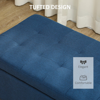 Rectangular Tufted Storage Bench with Wood Feet, Blue