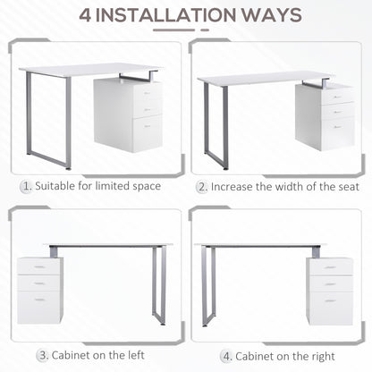 47" Computer Desk with Reversible 3-Drawer Cabinet, White