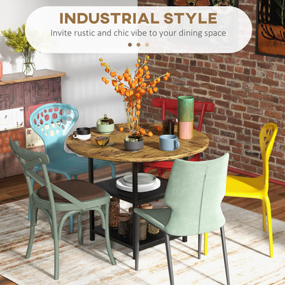 39" Round Industrial Dining Table with Storage Shelves for 4-6 People, Rustic Brown