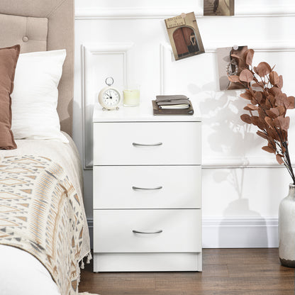 Bedside Table with 3 Drawers, Modern Wood Nightstand, White