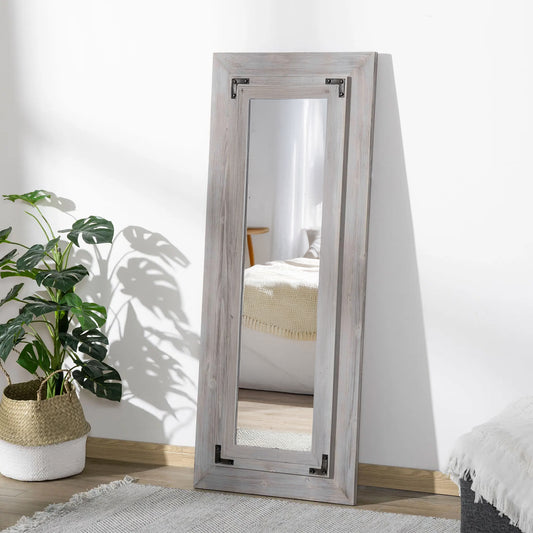 Farmhouse Full Length Mirror, 59" x 23.5", Wall Mount or Leaner with Grey Frame