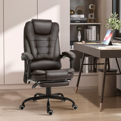 7-Point Vibrating Massage Office Chair with Footrest and Reclining Back, Brown