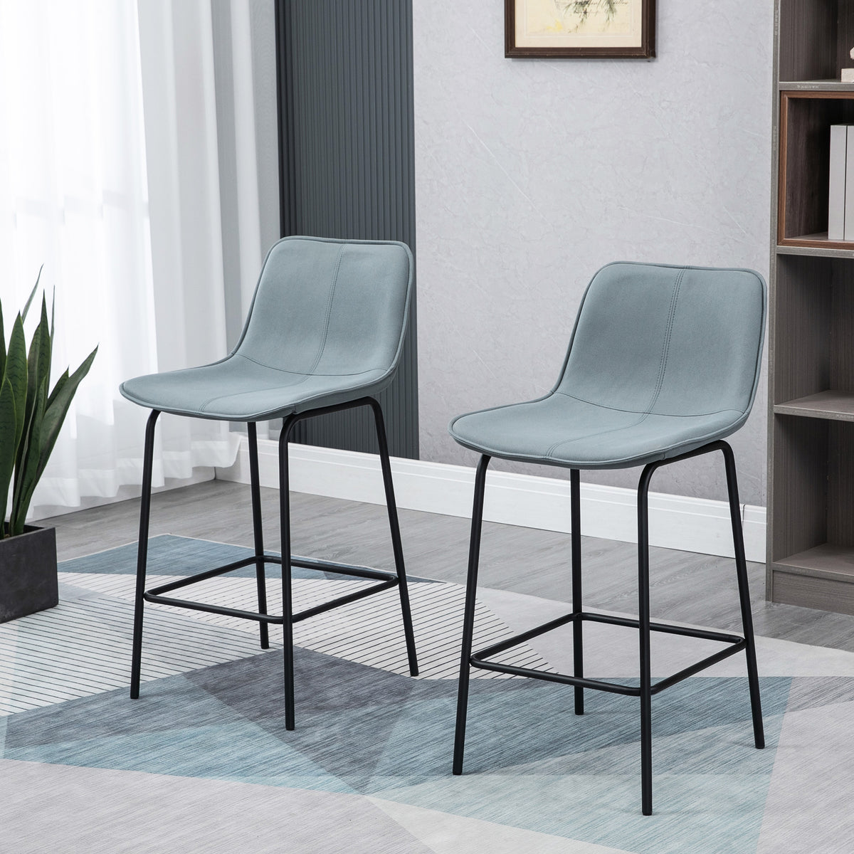 Counter-Height Bar Stools with Upholstered Seat and Metal Legs, Light Grey (Set of 2)