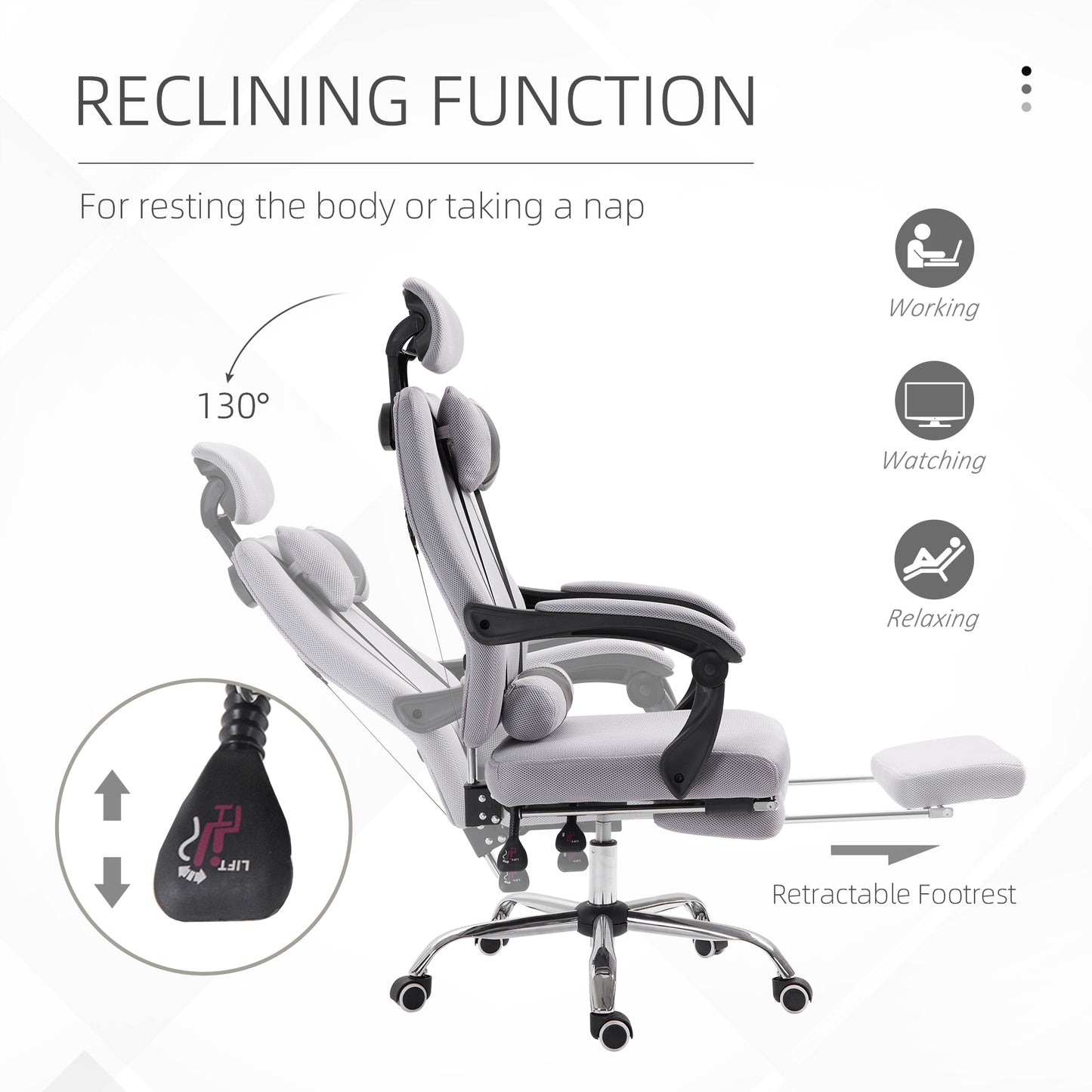 Ergonomic Executive High Back Office Chair with Mesh Fabric and Footrest, Gray