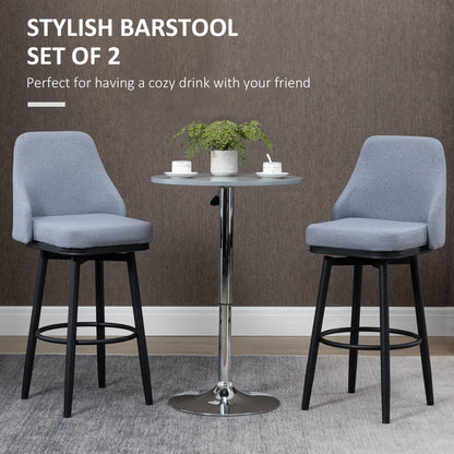 Bar Stools with Metal Legs and Footrest, Light Grey (Set of 2)