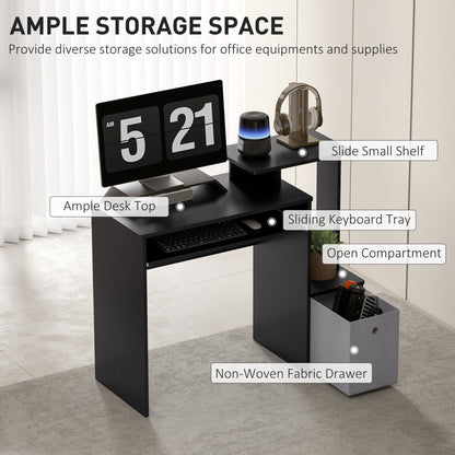 Computer Desk with Keyboard Tray, Drawer and Shelf, Black