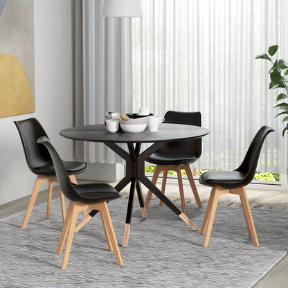 Modern Dining Chairs Set of 4 with PU Leather Cushions - Black