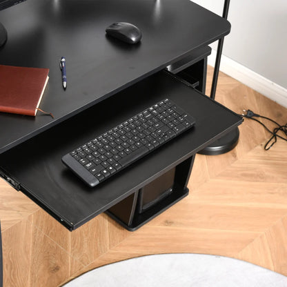 Computer Desk with Keyboard Tray and Storage Drawers, Home Office Workstation, Black
