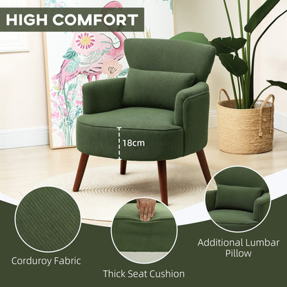 Upholstered Accent Chair with Wood Legs, Green