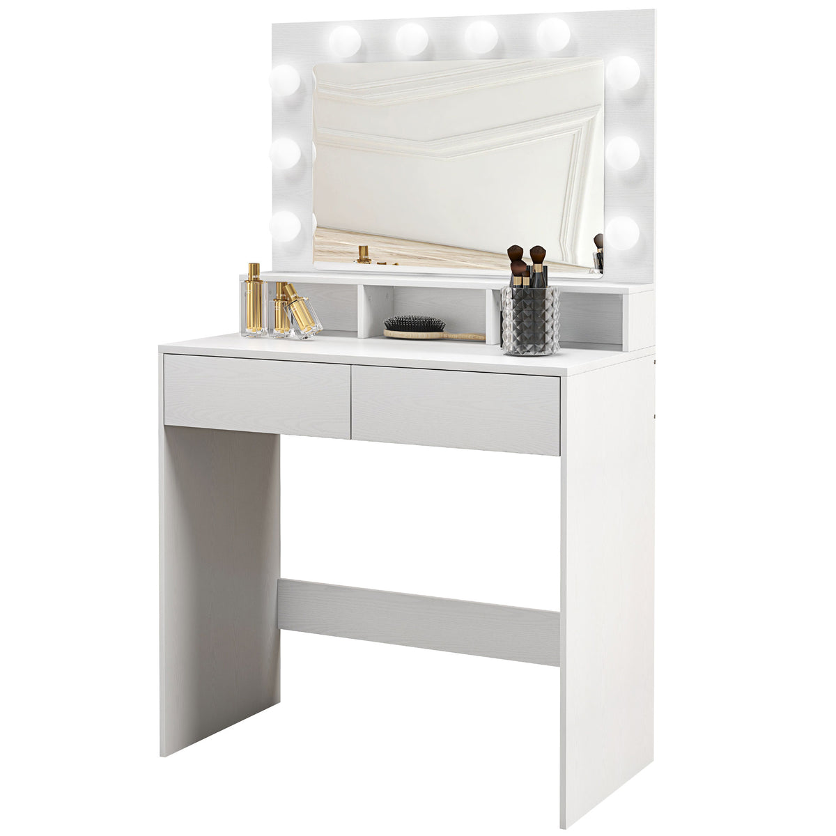 Makeup Vanity Table with LED Mirror and Drawers, White