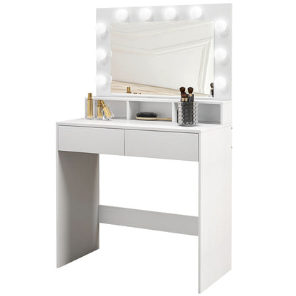 Makeup Vanity Table with LED Mirror and Drawers, White