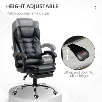 High Back PU Leather Executive Office Chair with Retractable Footrest, Black