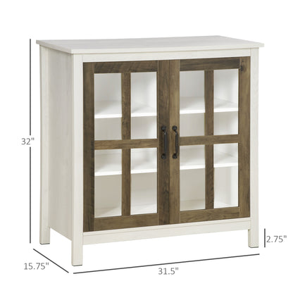 Glass-Door Buffet Cabinet with Adjustable Shelf, Distressed White