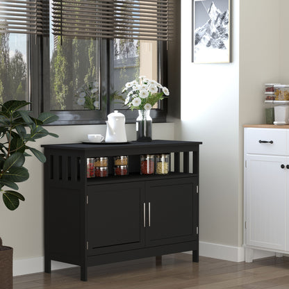 39" Wooden Console Table with Cabinet and Open Shelf, Black