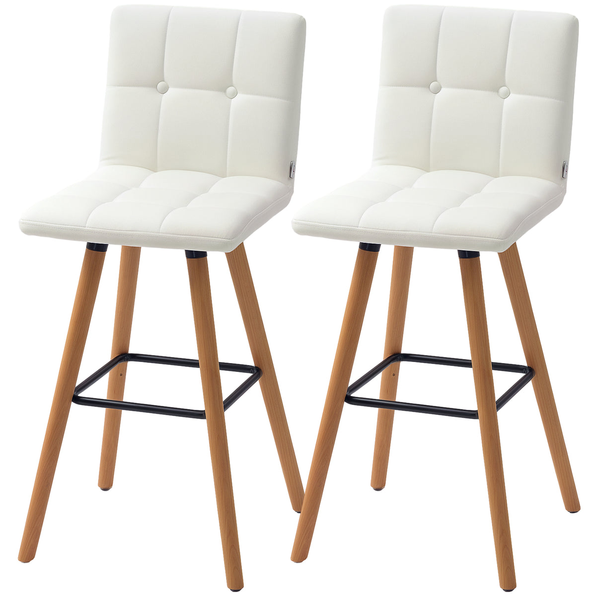 Kitchen Island Bar Stools with Upholstered Seat and Wood Legs, White (Set of 2)